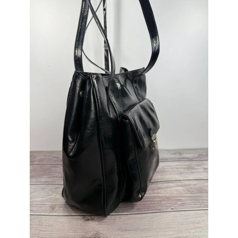 Vintage Black Leather Franchi‎ Handbag Shoulder bag